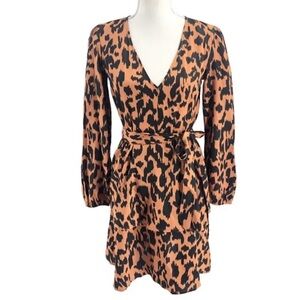Bebe Orange and Black Animal Print Long Sleeve Dress